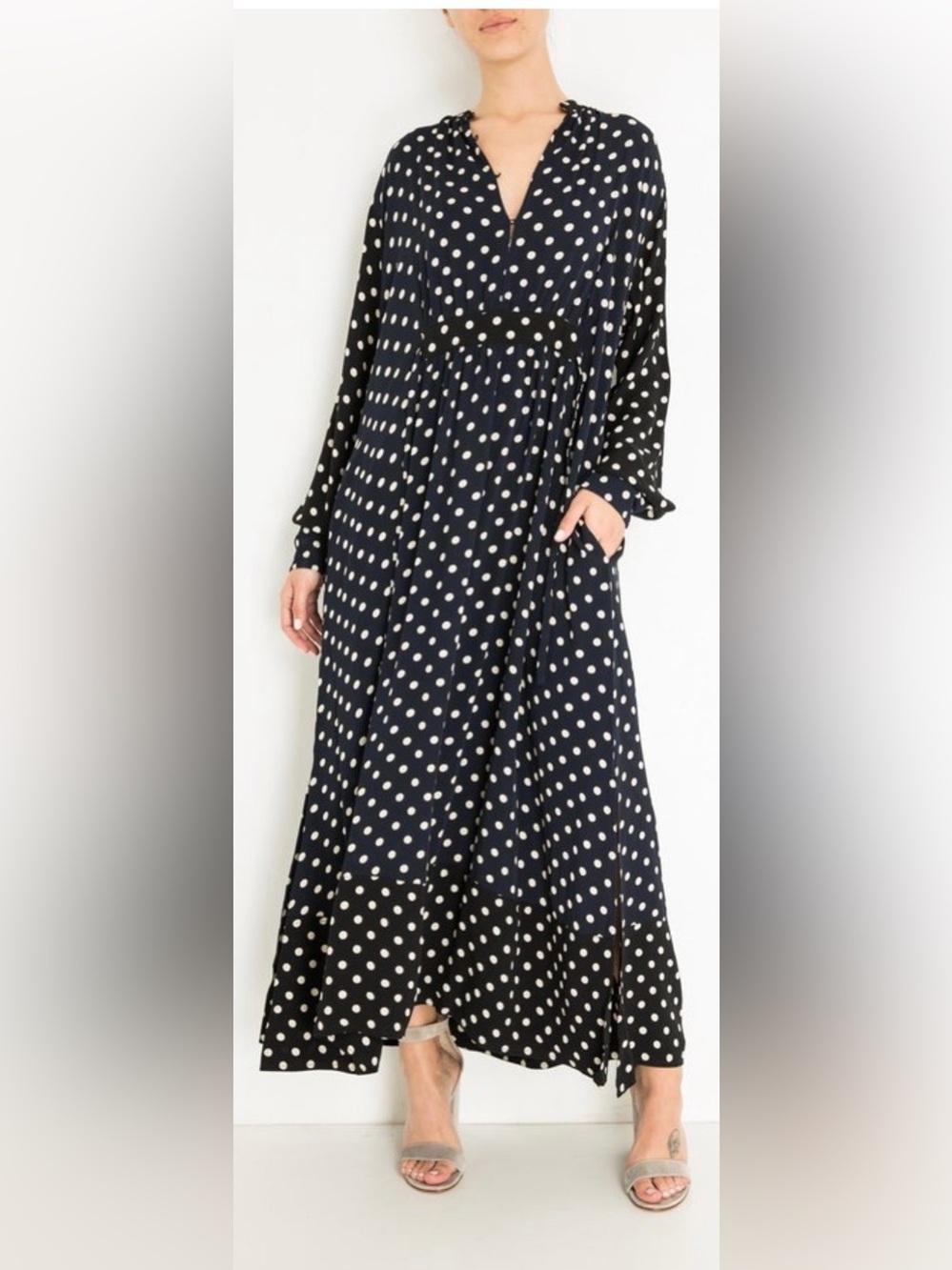 Laurence Bras Rain Maxi Dress Black/Blue Dot Sz 0